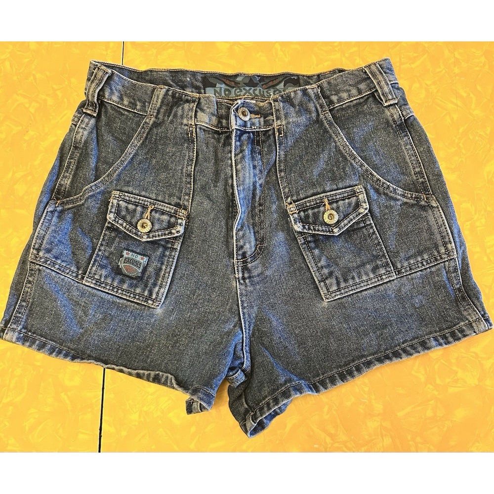 No Excuses Juniors 9/10 Vintage Denim Army Girl Shorts 90s Y2K High Rise Mom